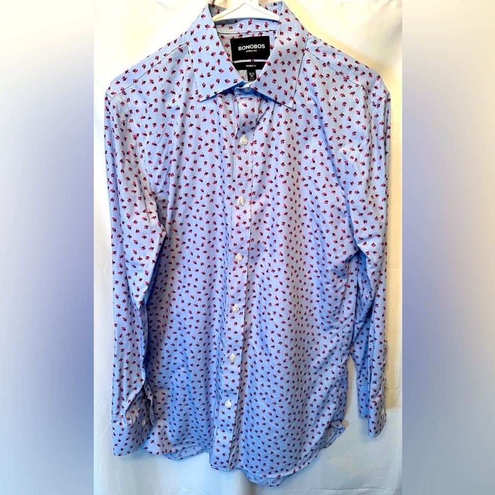 Bonobos Daily Grind Wrinkle Free Dress Shirt M 15.5‎ 32 Sleeve Blue Flower Print